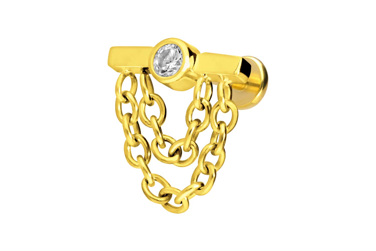 Titan Labret Piercing mit Push Fit BALKEN + KRISTALL + 2 KETTEN